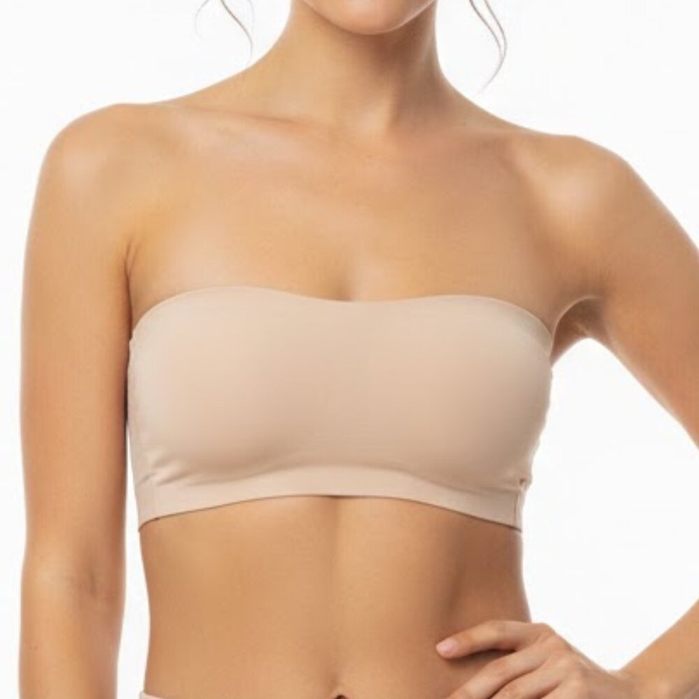 NWT OEAK Strapless Bandeau Bra Large L Nude Wireless Non-Slip Push Up Seamless